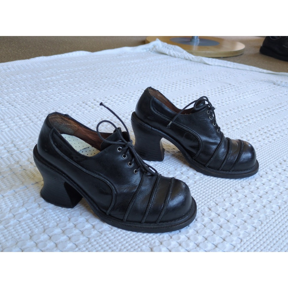 Vtg El Dantes Heeled Mary Janes Size 40 Lace Up Black John Fluevog Style
